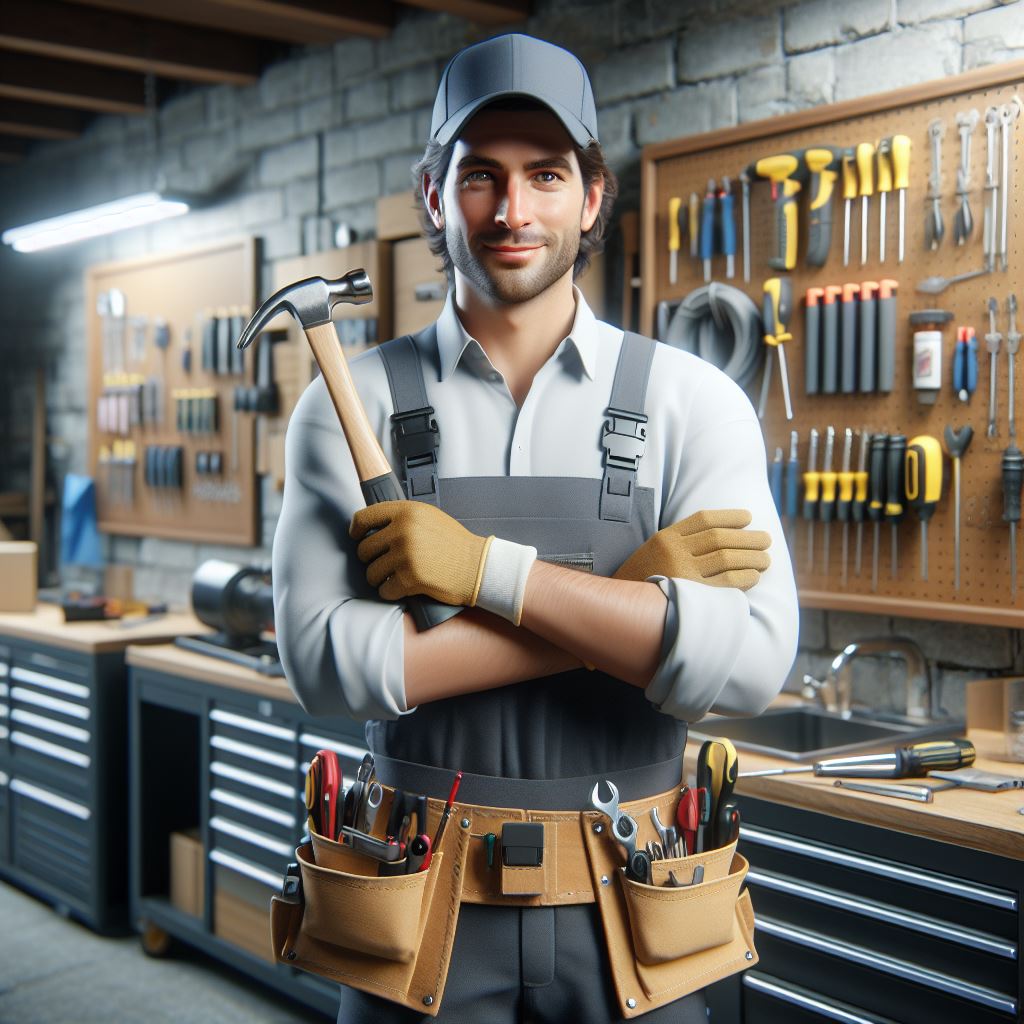 Experience expert craftsmanship with our Atlanta handyman. In this image, a skilled handyman holds a hammer, ready to tackle your home improvement projects.